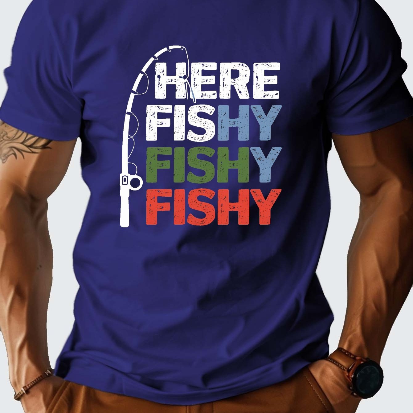 TEMU Colorful Fishing Rod Phrase G500 Pure Cotton Men's Tshirt Comfort Fit