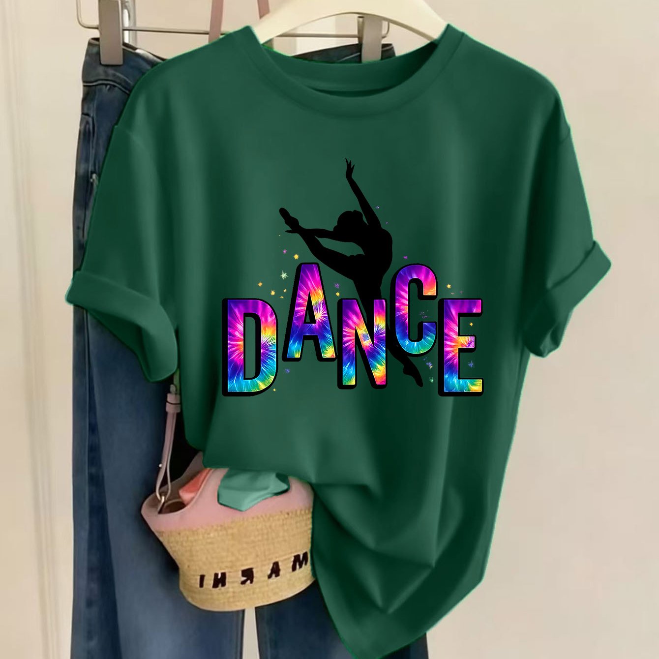 TEMU 1pc Of Women's Fashionable Artistic Print Round Neck Short-sleeved T-shirt Dance.tie - Dye.colorfulrelaxed And Comfortable. Suitable For Daily