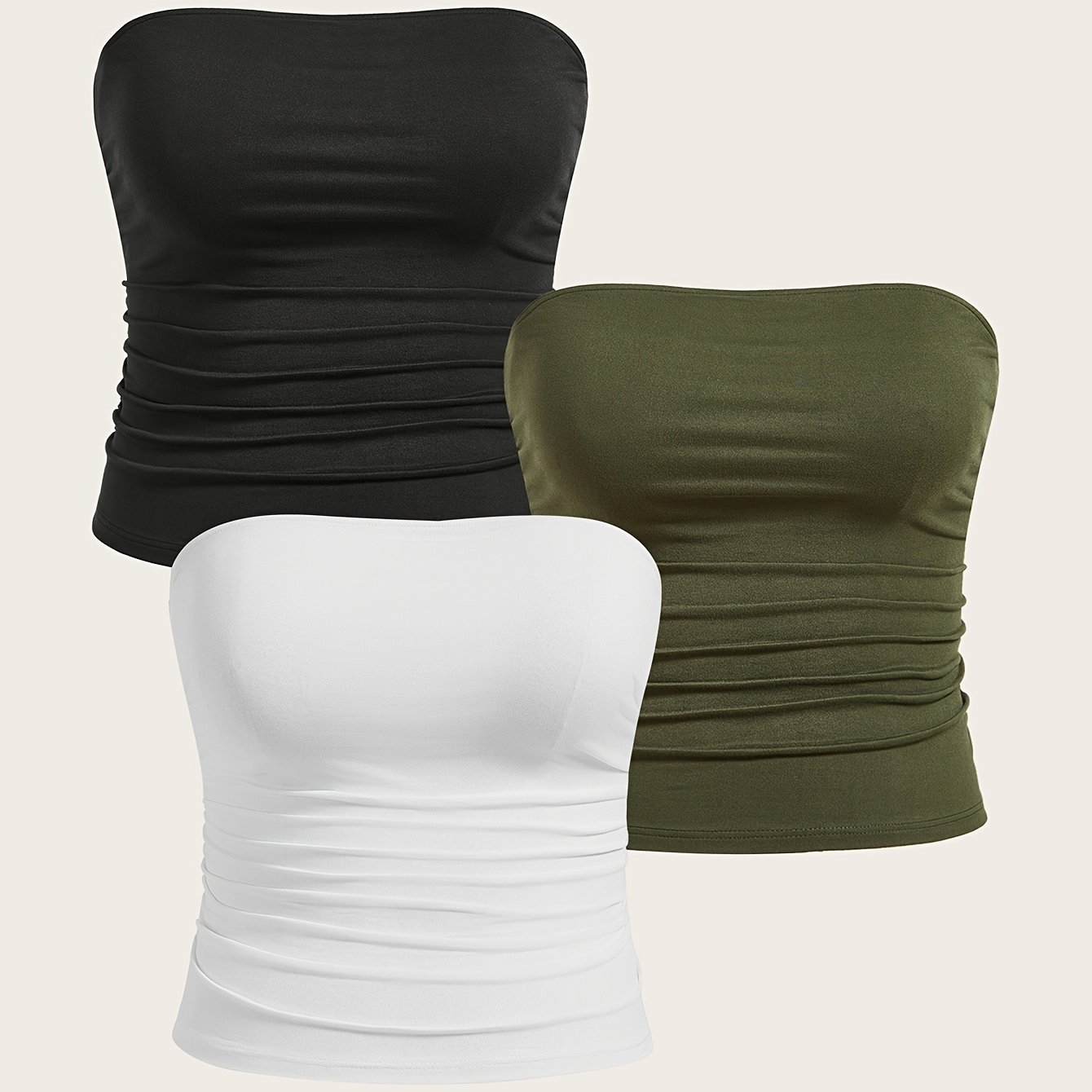 TEMU Plus Size - 3- Size Women' Color Pleated Ruched Casual Slim Fit Outerwear Bandeau Summer Base Layer Wrap