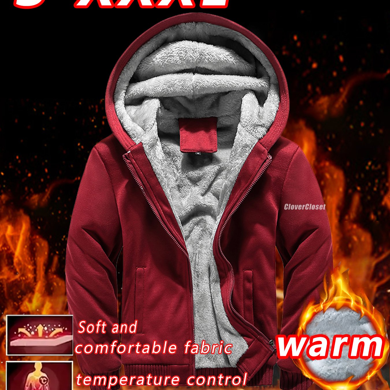 TEMU Men's Lined Hoodie Jacket, Warm Zip Up Sweatshirt With Soft Plush Lining For Casual Winter Wear, Optional