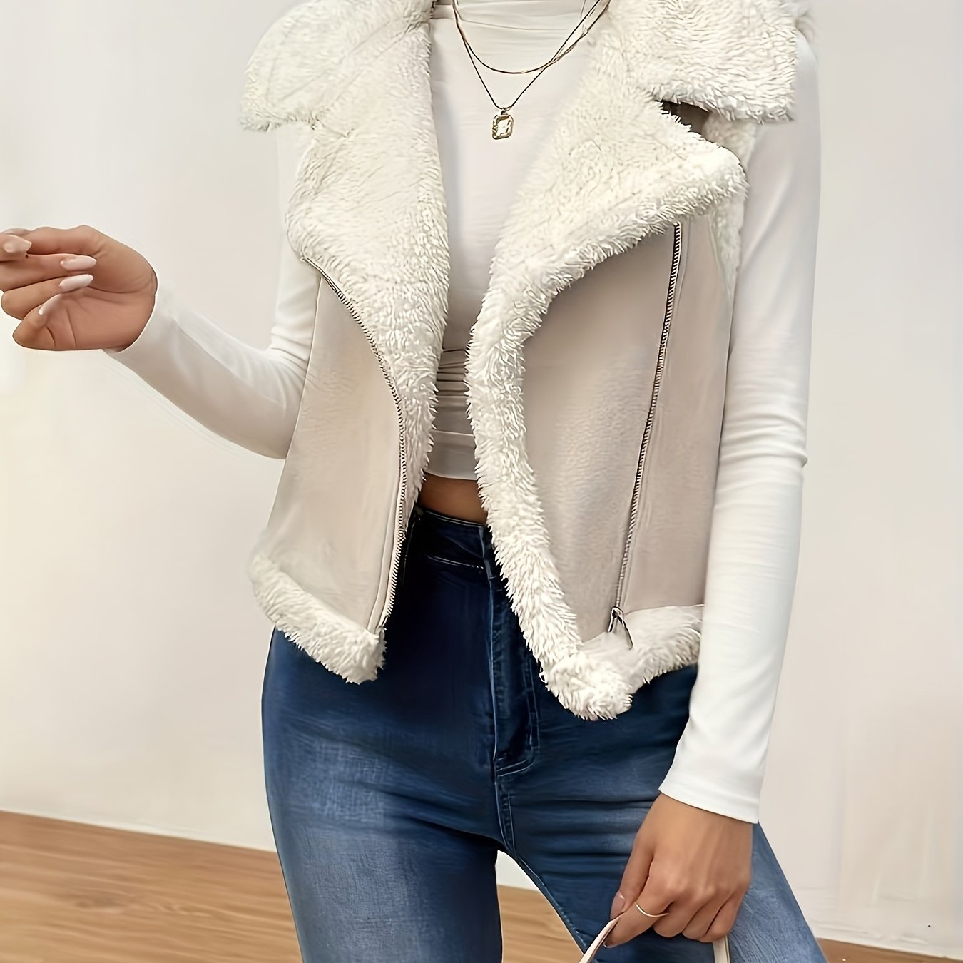 TEMU Débardeur élégant directionnel pour femmes, printemps, automne et hiver, nouveau gilet uni manches, doublé en épaisse et chaud, à et fermeture