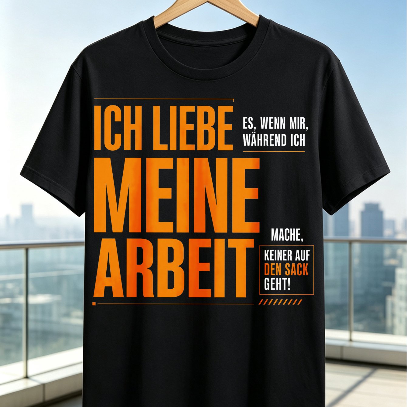 Image of Plus Size 0xl-5xl German 'ich Liebe Meine Arbeit' Funny Work Quote T-shirt, Orange And White With Sarcastic Office Humor Style Unisex T-shirt