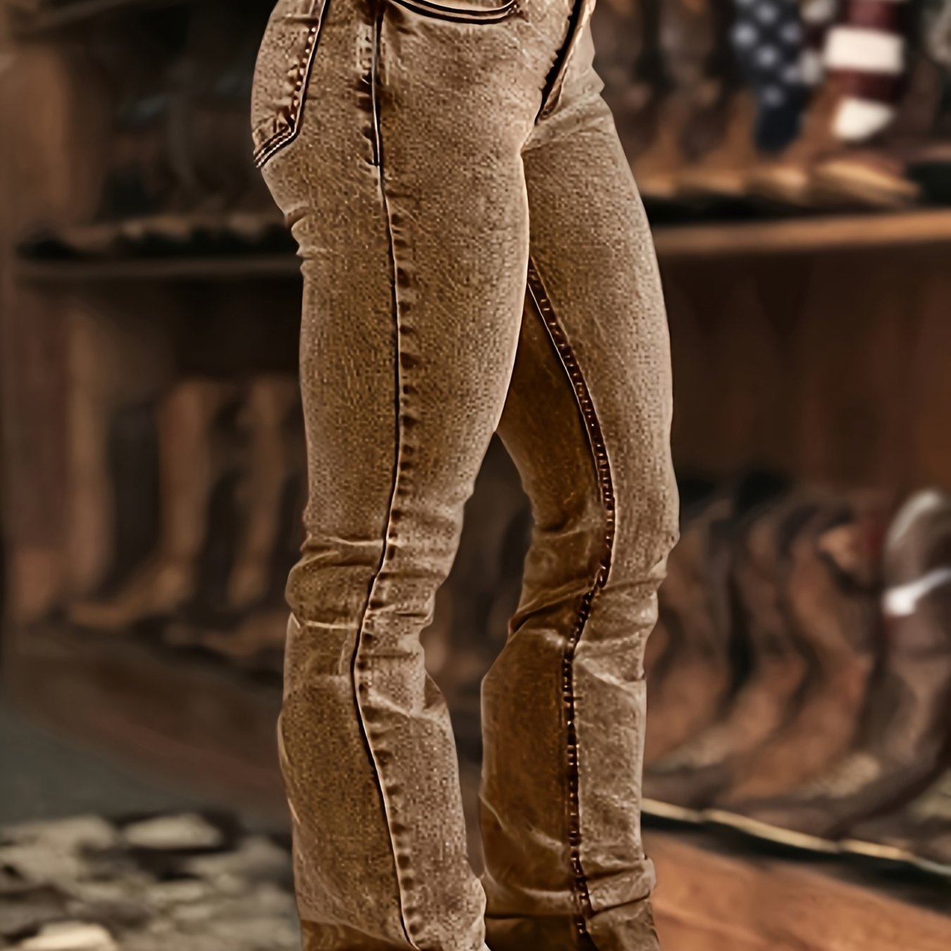 Temu – TEMU Fashionable Vintage Jeans, Women’s Stretchable Jeans, Brown Jeans, Western Style, , Versatile Style, Suitable For , Jeans For Everyone.