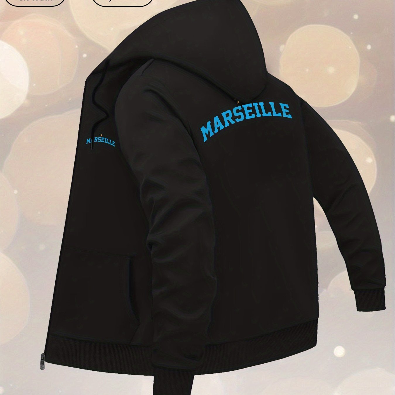 TEMU Veste à capuche zippée décontractée pour hommes, imprimé tendance bleu étoilé - Polyester, lavable en machine, poches décontractées, manteau à