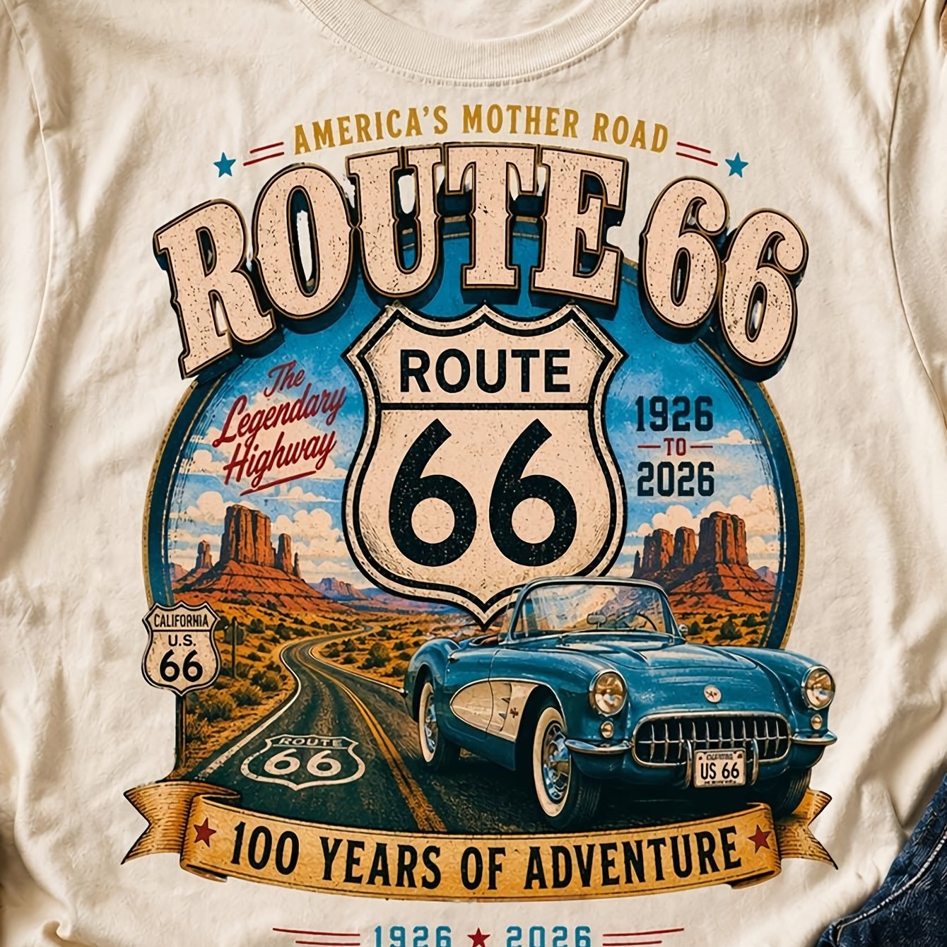 Highway Of Adventure Car Valley Men's Short Sleeves White Round Neck