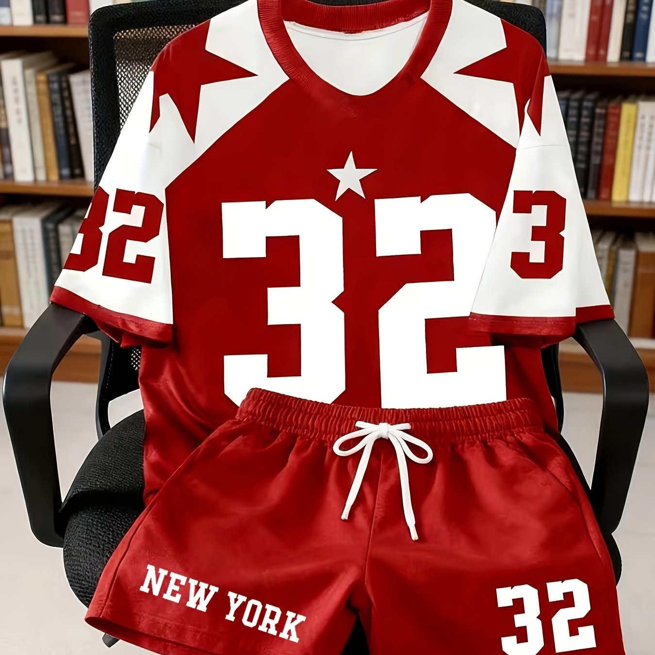 TEMU Set Of 2 For Men Featuring A Casual Short-sleeve Outfit | Round-neck T-shirt Print With "32" And "" Design, Shorts, Perfect For Outdoor