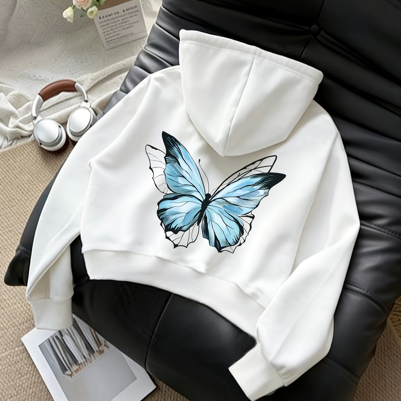 TEMU A Popular Blue Print Zip-up Hoodie With A Short Design, This Women's Jacket Is A Easy Outerwear Option