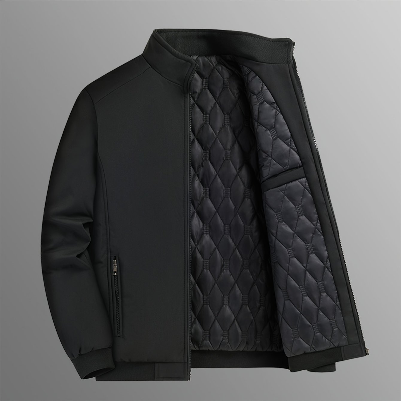 TEMU Men's Autumn/winter Casual Versatile Stand Collar Slim Fit -lined -padded Zip-up Jacket