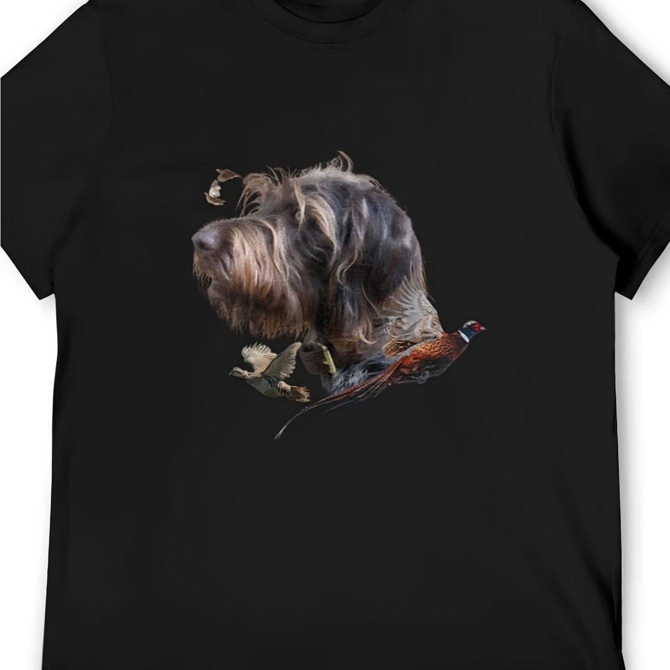 Men's German Wirehaired Pointer Hunting Dog Graphic T-shirt | Quick-dry Casual Crew Neck Short Sleeve Tee With Realistic Pointer & , Fit For Outdoor Activities, Medium Stretch Fabric, Big & Tall Sizes