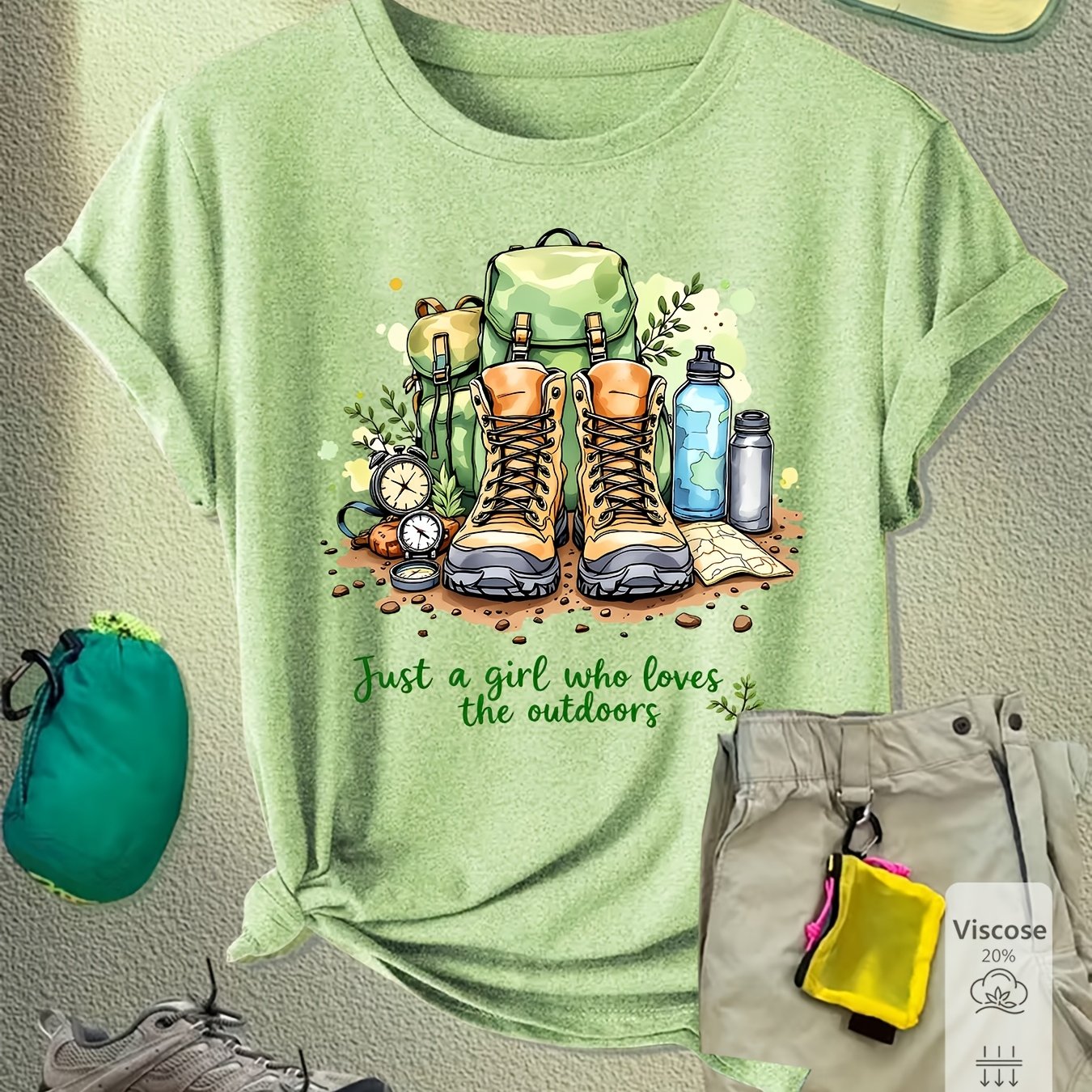 TEMU [ Vêtements pour Femmes] Vêtements d'Été pour Femmes Équipement de Randonnée Imprimé Textile Col Rond T-Shirt à Manches Courtes Style Air