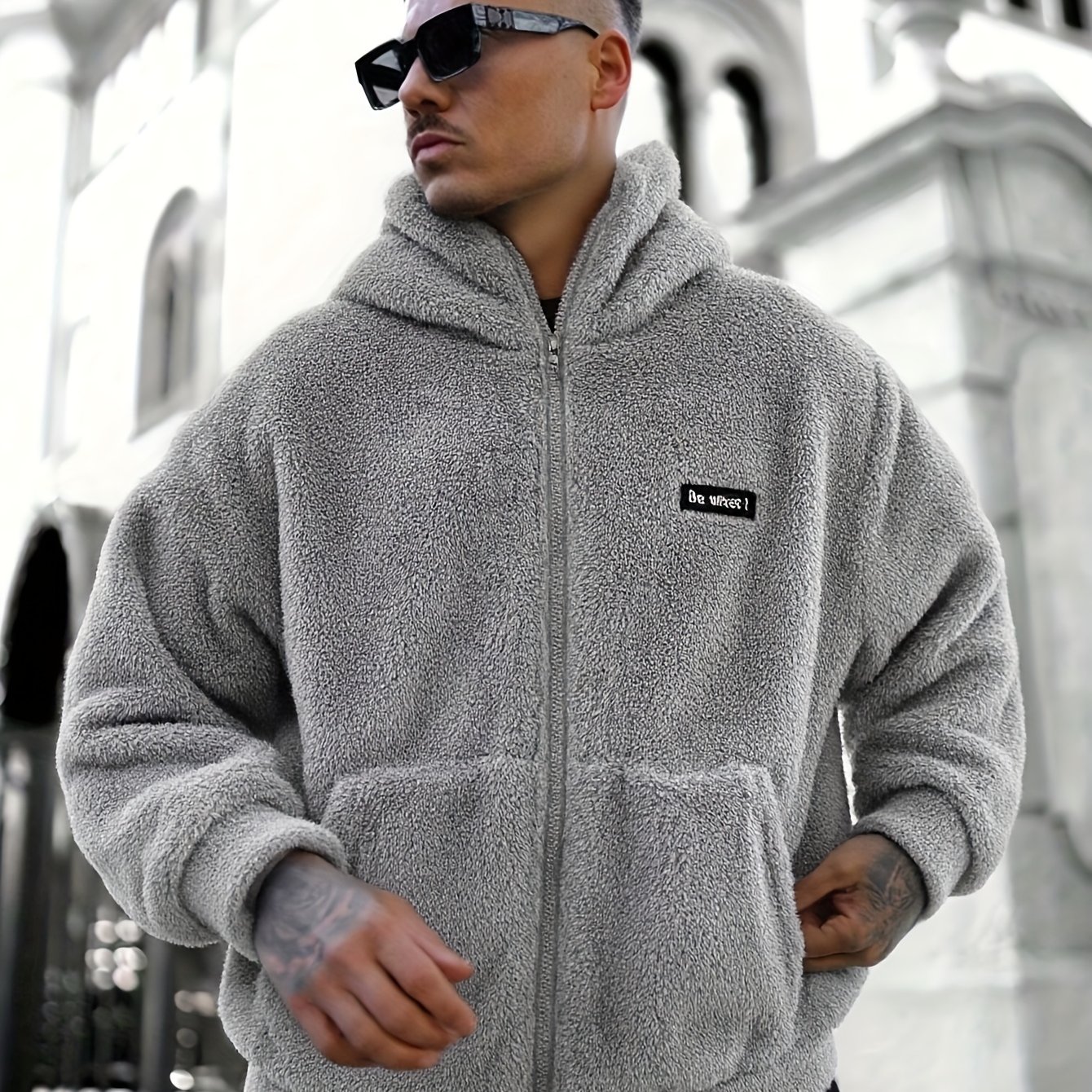 Men's Autumn/winter Fleece Hooded Cardigan, Full-zip Plush Cardigan With Double Pockets, Warm Casual Top For Streetwear & Home Loungewear