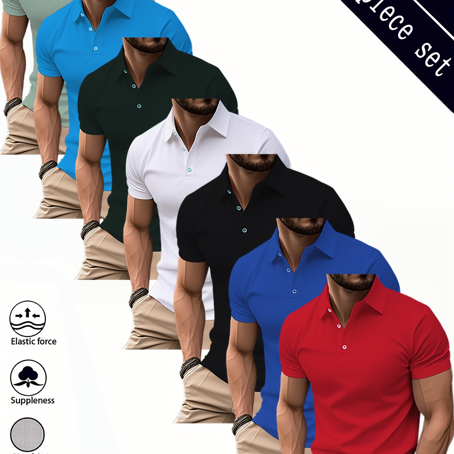 TEMU 7pcs Summer Lapel Men's Shirt Solid Color Light Plate Short Sleeve Casual Match With Shirt Work Clothes Casual Sportswear Men's Clothing