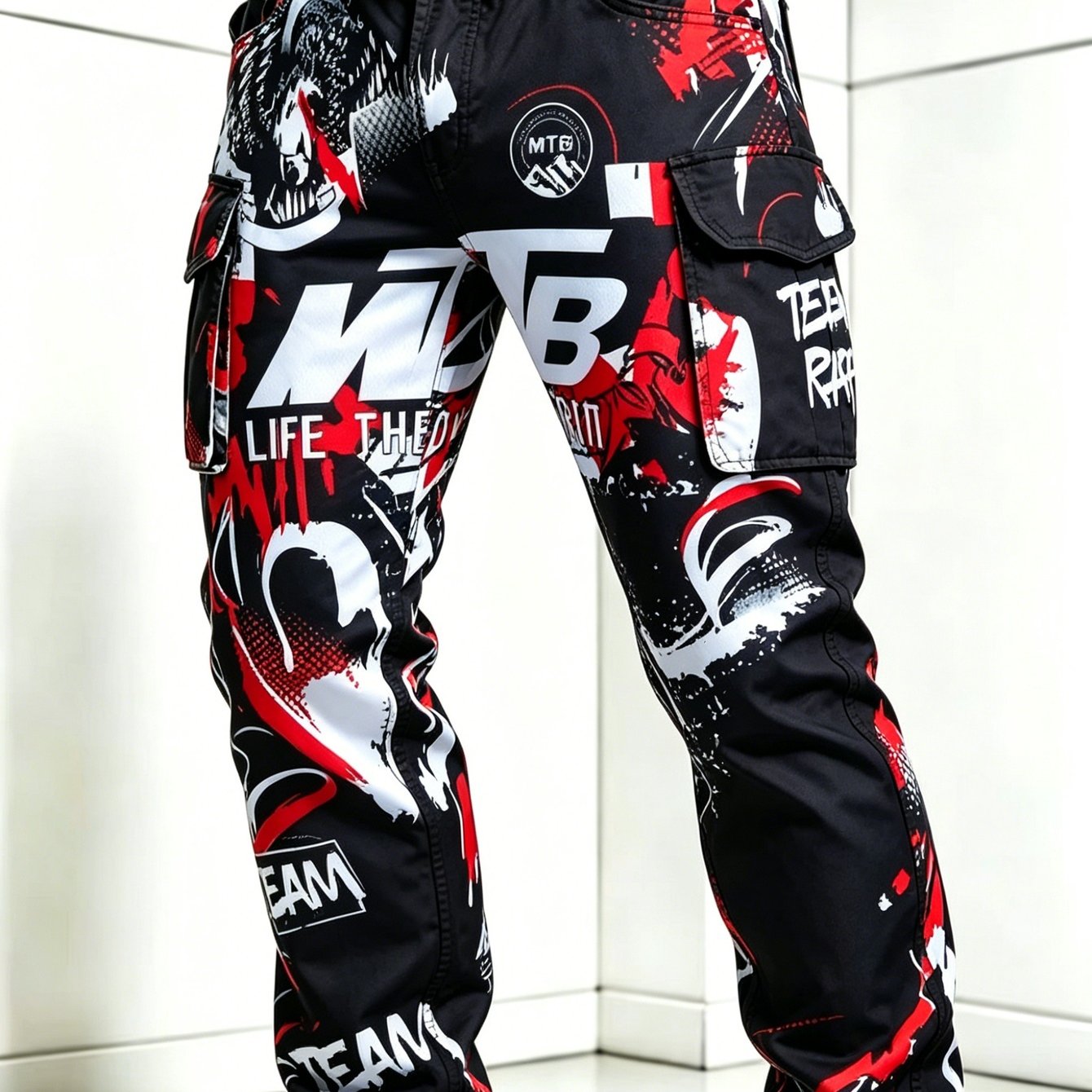 Image of Outfits Print Cargo Pants, Casual Streetwear Multi-pocket Trousers For Daily -teen Multi-pocket Tactical Cargo Pants Halloween Camping Fishing Back To School Outfits, Perfect For Outdoor, For