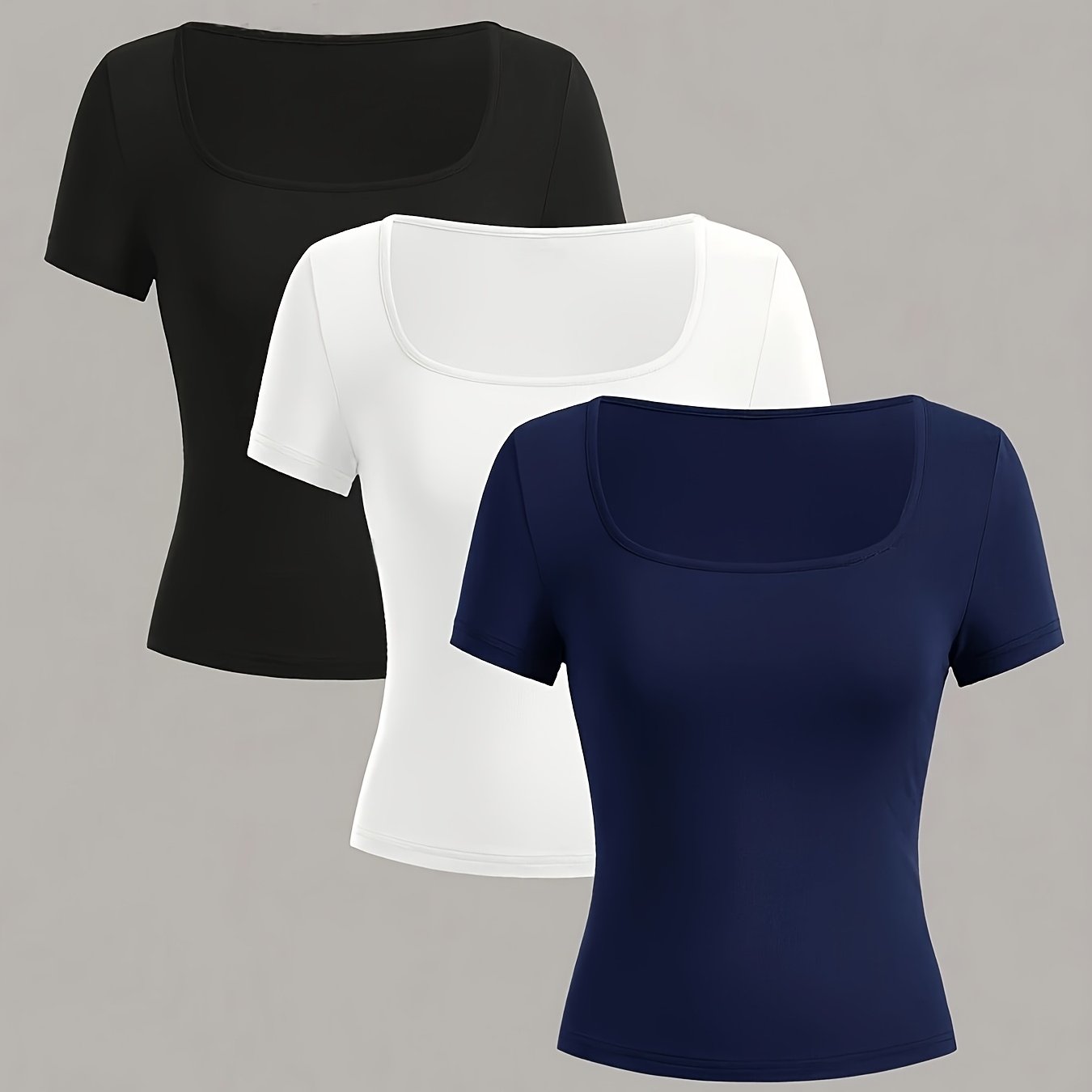 3pcs Set Of Solid Color Women's T-shirts, Summer Casual Women's Wear