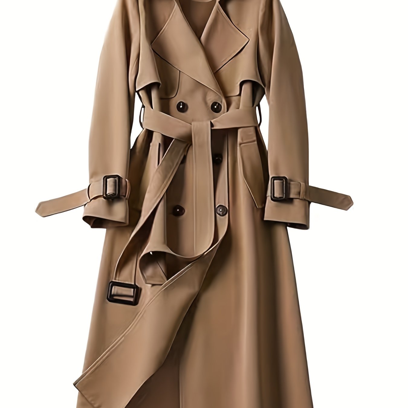 TEMU New Autumn/winter Fashionable And Elegant Solid Color Women's Casual Trench, Knee-length British Style Trench, Korean-style Outfit,