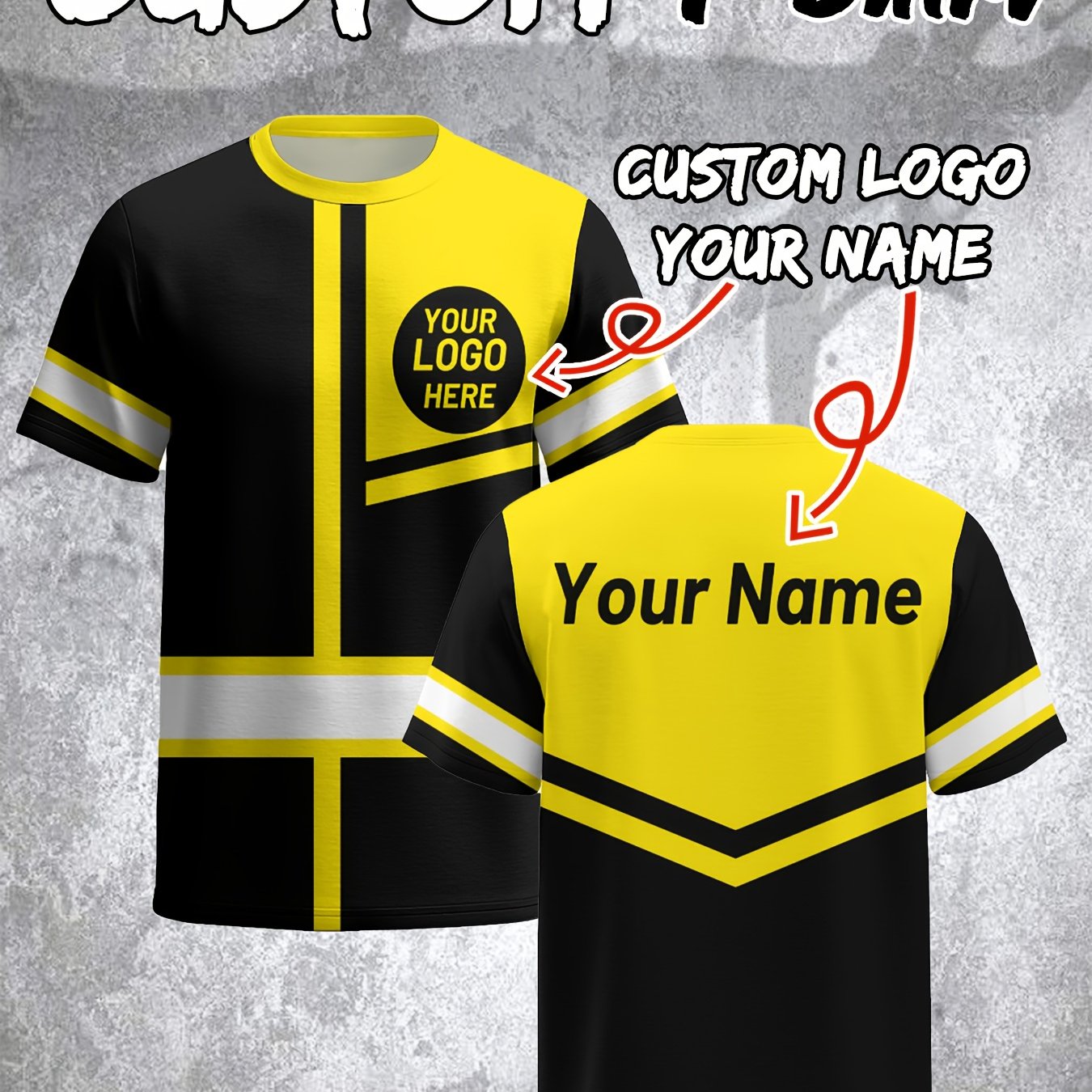 TEMU Men's Custom 3d T-shirt - Self- Text//design, Full-body Fluorescent Green & Black Suitable For Casual Streetwear, Loose Fit Round Neck, Machine