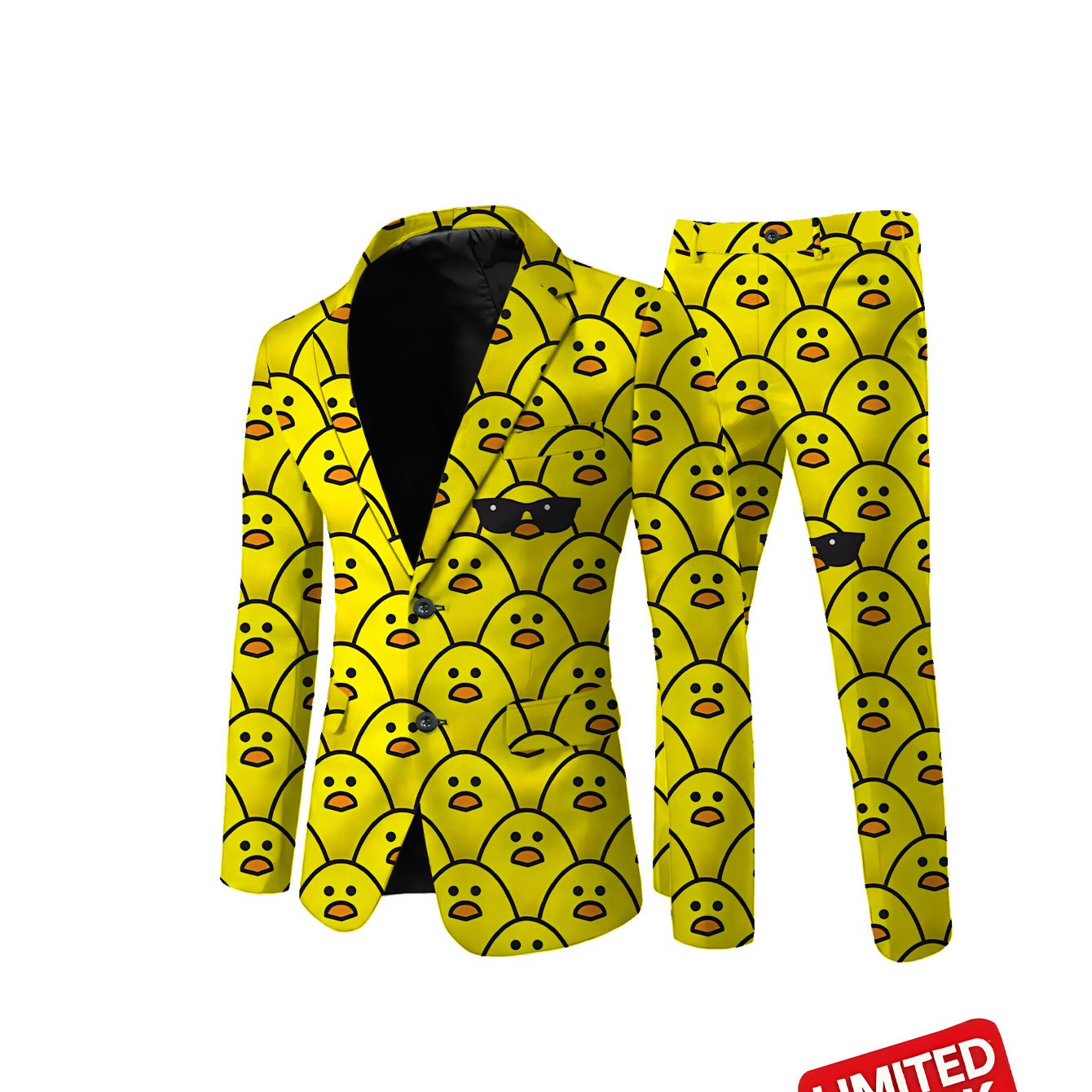 TEMU Suit And Trousers Combination Men's Suit Set Men's Suit Classic Banquet Wedding Party Outfit Little Yellow Duck Pattern Print Business Suit Top