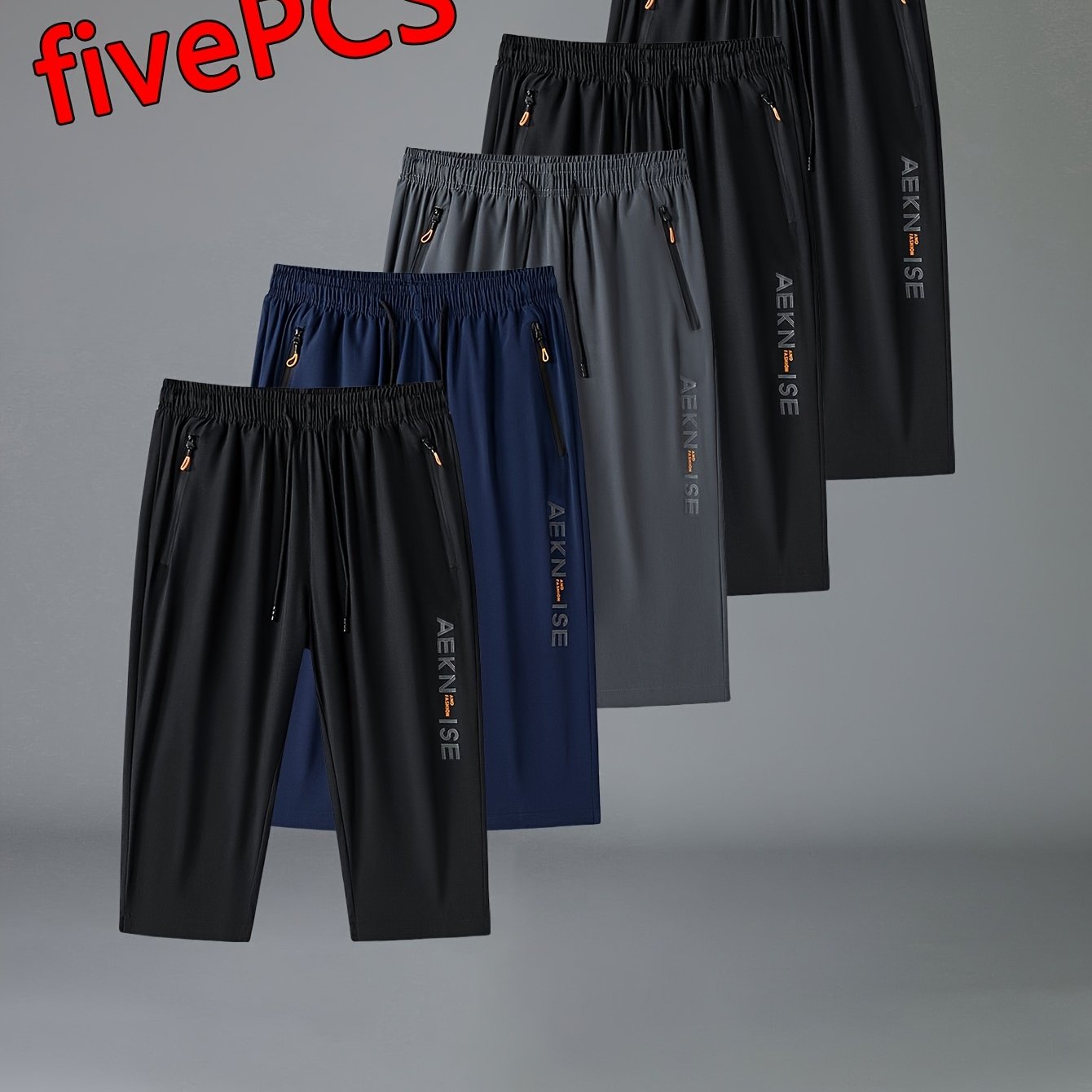 TEMU Men's 5pcs Capri Pants Set, , Stock