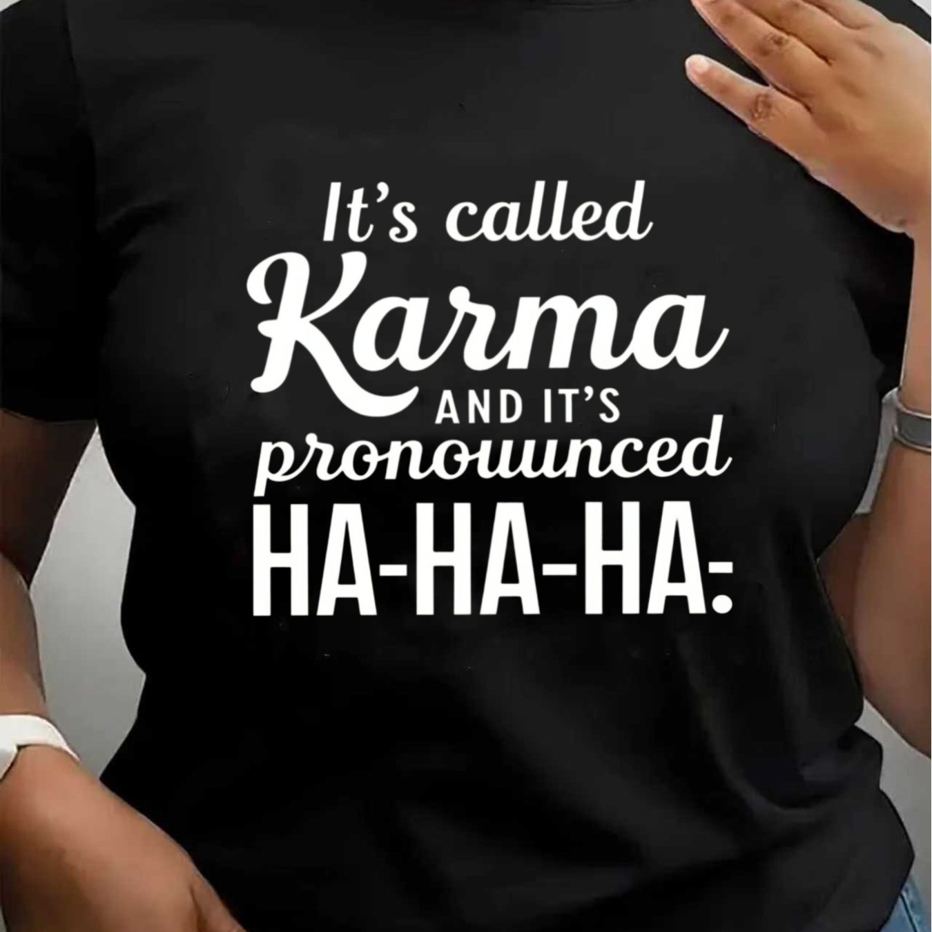 TEMU Plus Size Women's Clothing Women's Fashionable And Versatile Called For Karma Pronounced -unisex Holiday Gift Casual Outing 2026 New Style