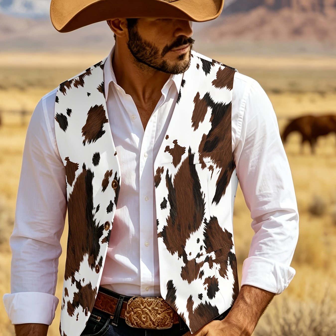 TEMU Men's Western Cowboy Style Premium Suit Vest Top