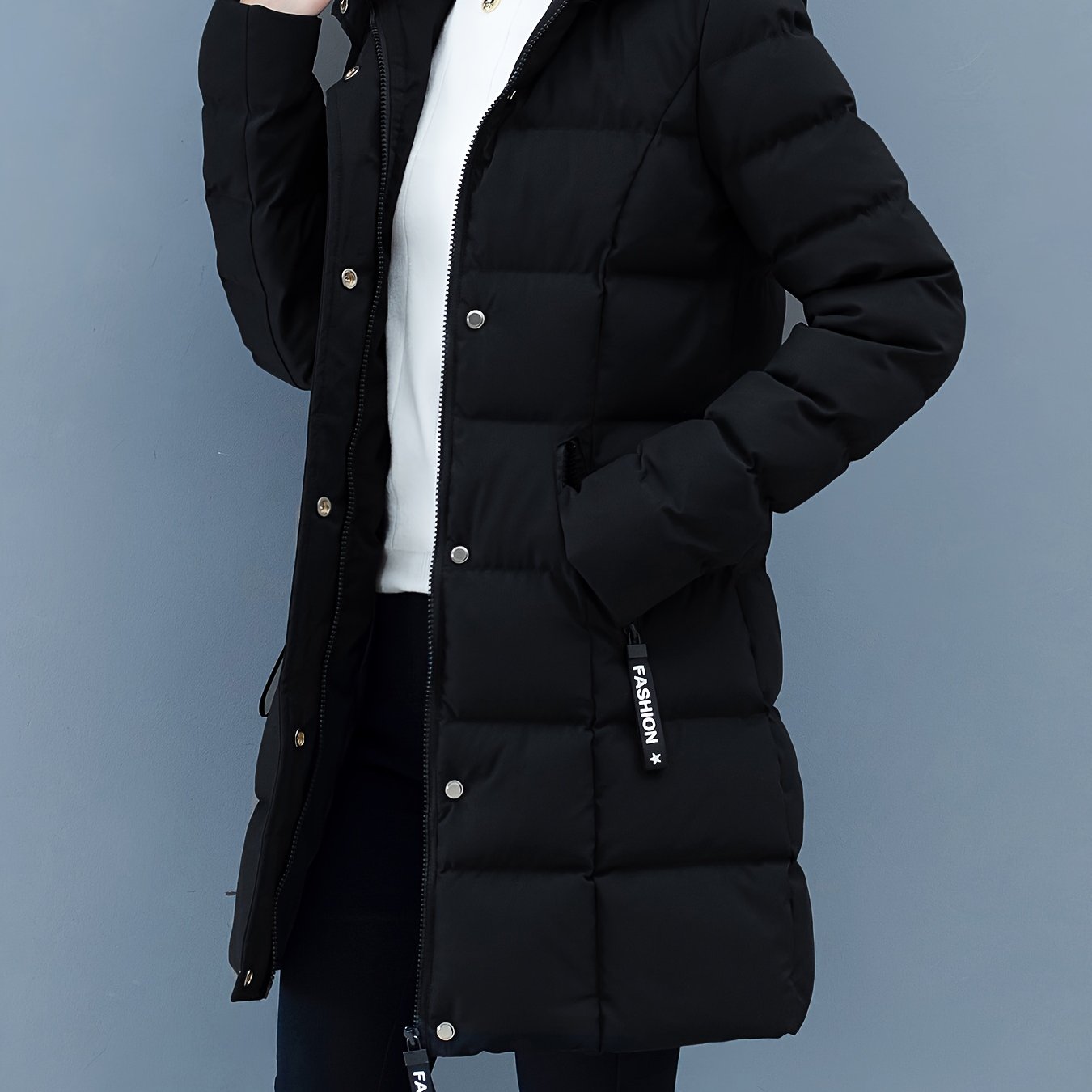 Ns702 Women's Mid-length Padded Jacket Hooded Zip-up Windbreaker Coat - 100% Polyester Outerwear With Zippered Pocket, Machine Washable Suitable For Outdoor S, Casual Workwear & Daily (no)