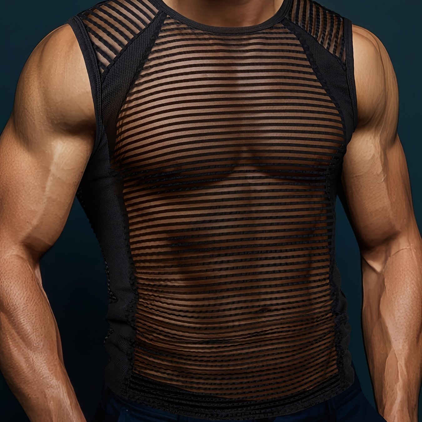 Image of Men's Breathable Skin-friendly Bubble Stripe Mesh Fabric Textured Waffle Fabric Outdoor Casual Athletic Tight Fashion Vest