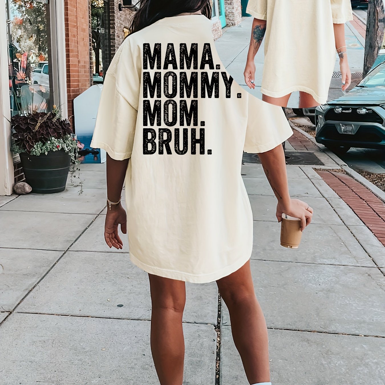 Letter Print Crew Neck Tee Dress, Casual Short Sleeve Dress For , Women's Clothing
