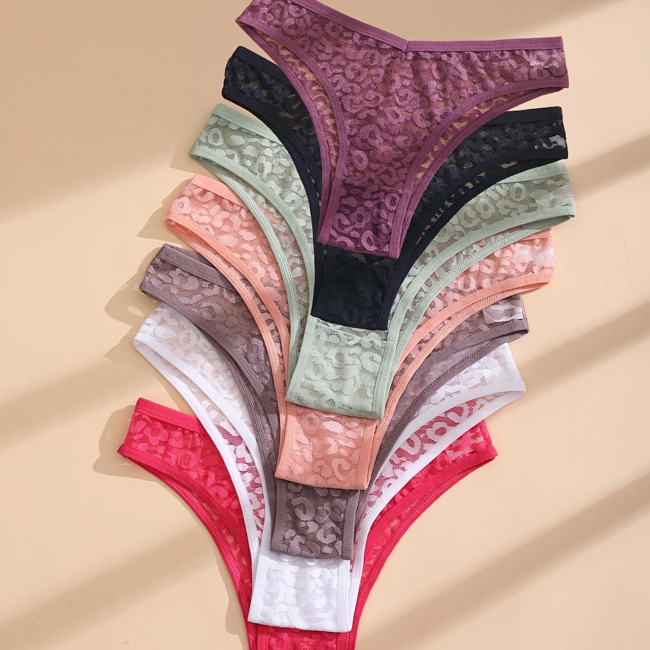 TEMU 7pcs Women Sexy Floral Lace Sheer Thongs | , Seamless Transparent Hollow G-string Underpants