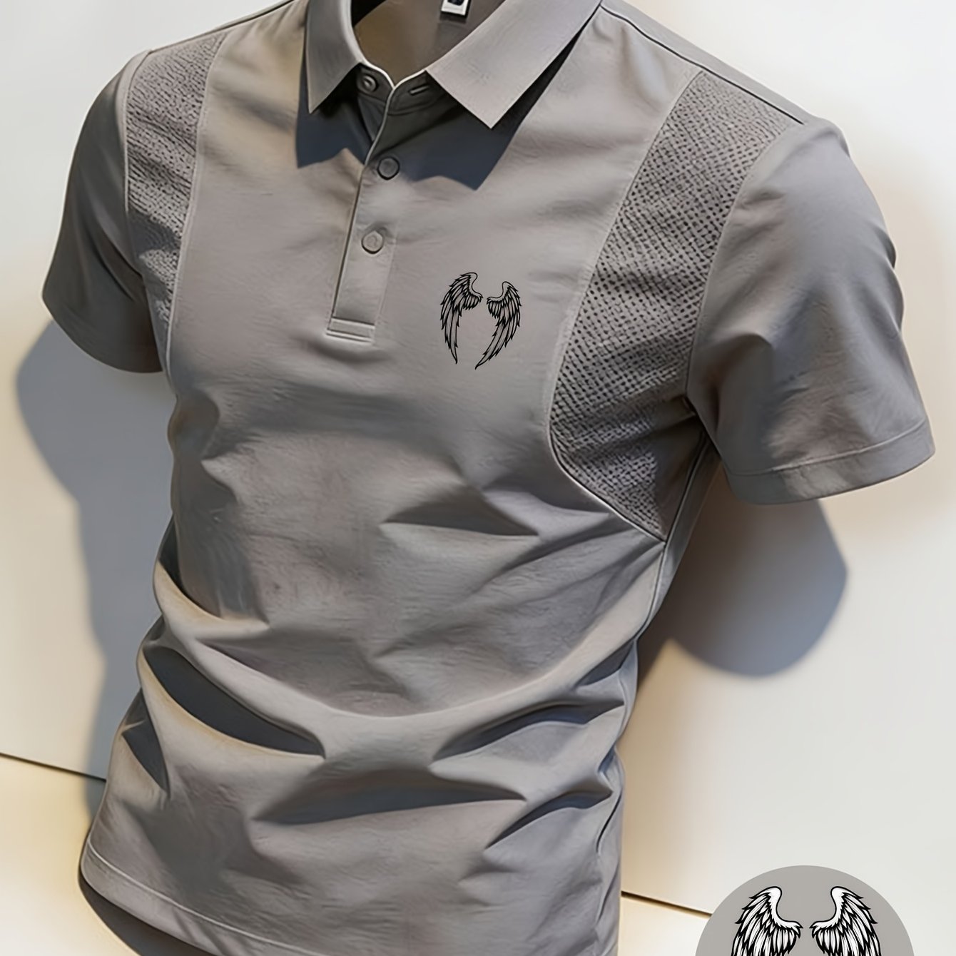 Image of Men's Short-sleeve T-shirt With Exquisite Wing Graphic Design. Made From Soft And Comfortable Fabric, This Menswear Top Is Ideal For Casual Wear