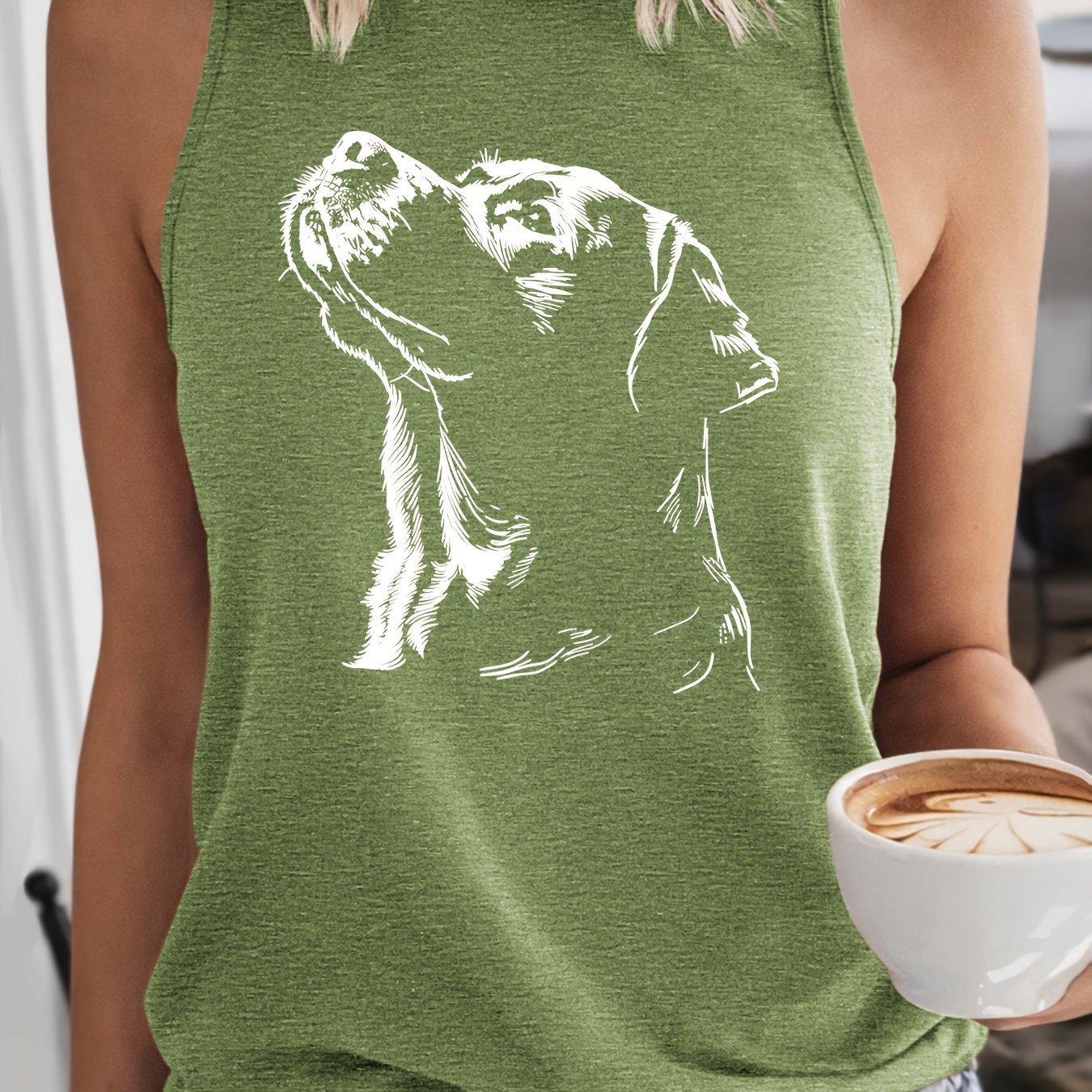 TEMU Dog Silhouette Vest | Minimalist Labrador Pattern Sleeveless Top | Pet-themed Casual Sport T-shirt | 2026 Summer New Clothing | Elegant Party