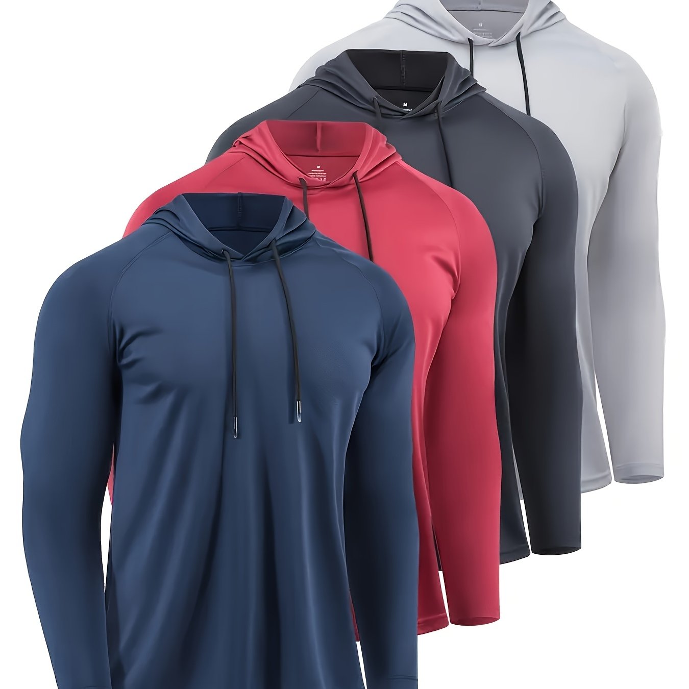 TEMU 4pcs Hoodie Long Sleeve Shirts For Men Solid Color Hoodie Quick-dry Breathable Sweat-wicking Men's Sports Top With Pull Rope
