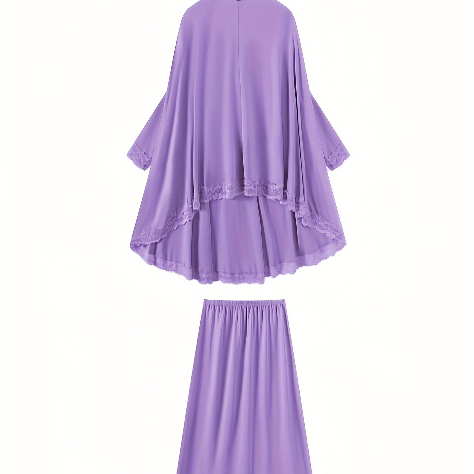 Image of Elegant Girl Abaya 2pcs Set, Middle Eastern Arabic Headscarf + Skort Set With Lace, Suitable For , Gatherings, Ramadan Gifts, Eid, Gift For Eld, Gift For Ramadan