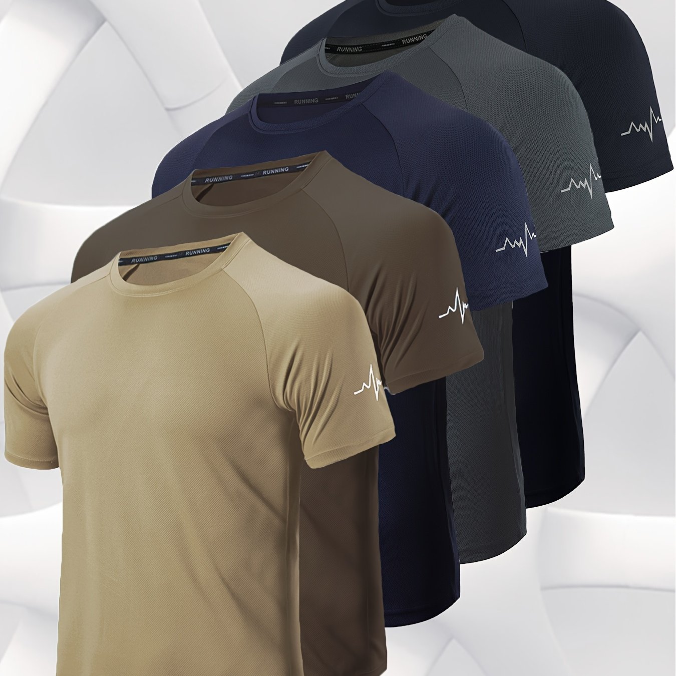 Image of 5pcs Men's Casual Round Neck Solid Shirts Workout T-shirts For Men Short Sleeve Mesh Breathable Moisture Wicking Shirts For