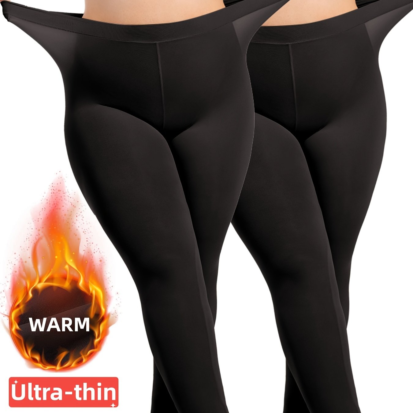 2pcs Set Plus Size High Elastic Ultra-thin Mask Pants, Lightweight And Slim Basic Leggings, Autumn And Winter Inner Wear Thermal Underwear Long Pants For Women