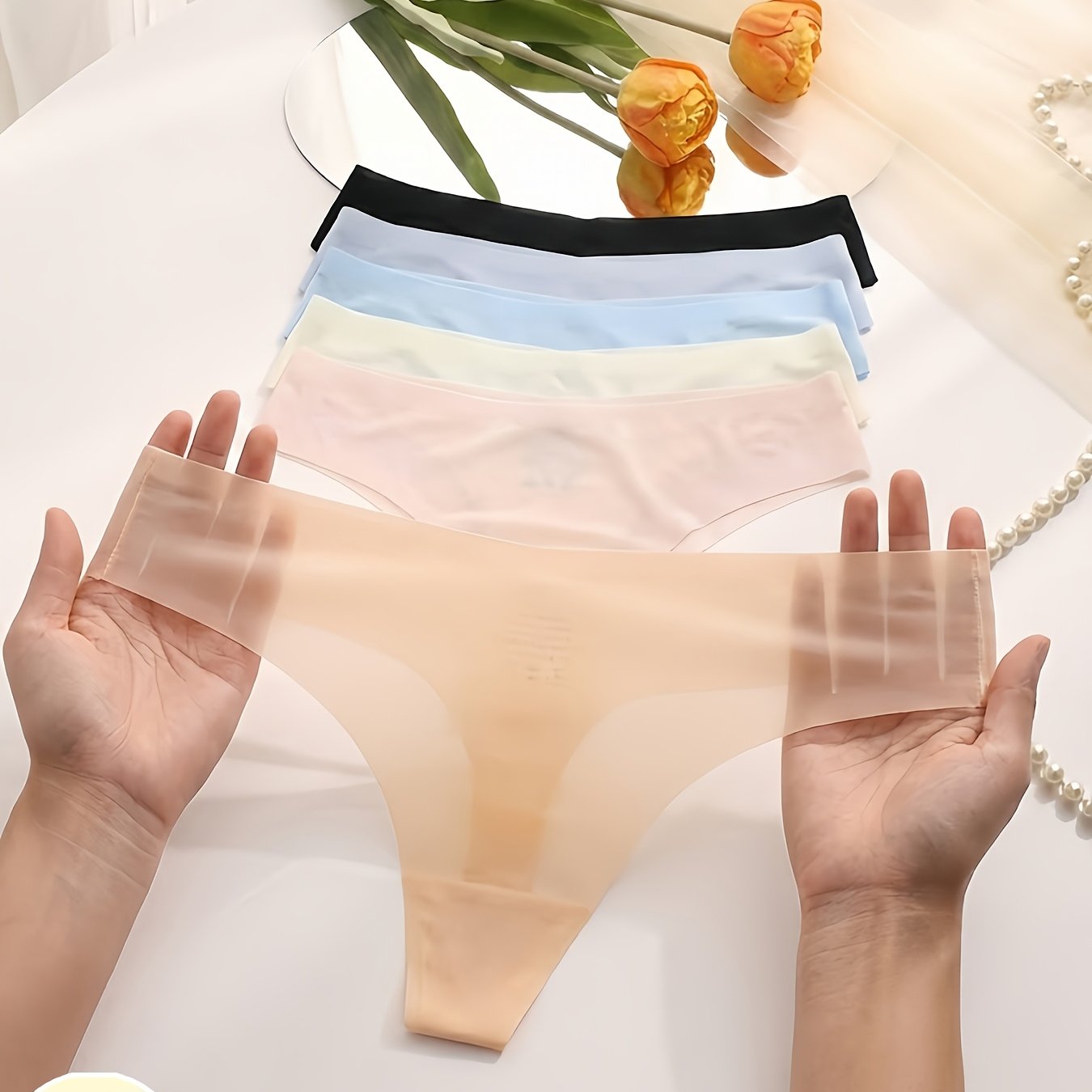TEMU Random 5pcs Bellabreeze Women's Semi-transparent Panties | Ultra-thin Invisible Thong, Seamless And Breathable With No Marks, Lightweight For