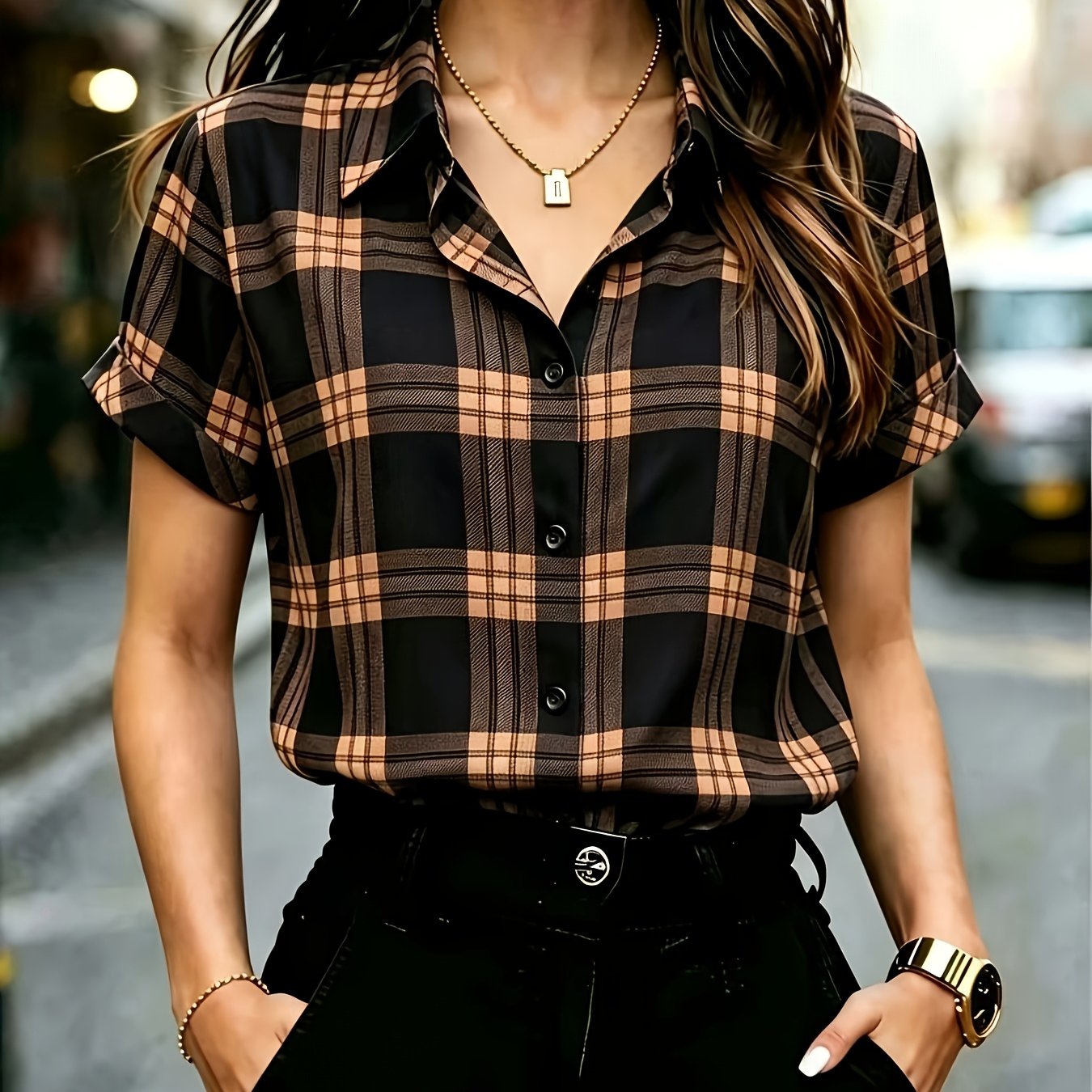 TEMU Women's Short-sleeve Lapel Shirt