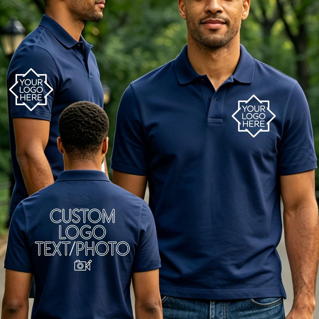 TEMU Customized High-quality Men's Clothing, Men's Casual Lapel Short-sleeved Shirt Customization, 3-part Printing, Customizable Left Chest, Right