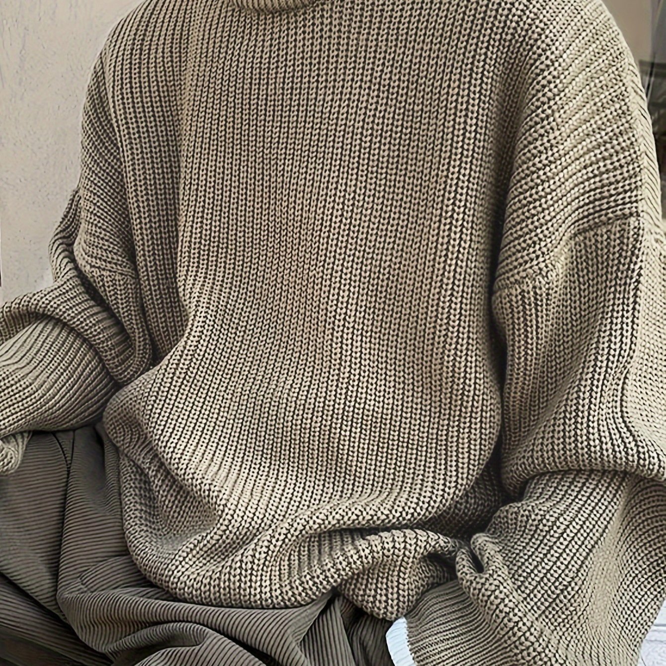 TEMU Men's Casual Loose Neck Pullover Sweater - Warm Comfy Knitted Sweater, Fall/