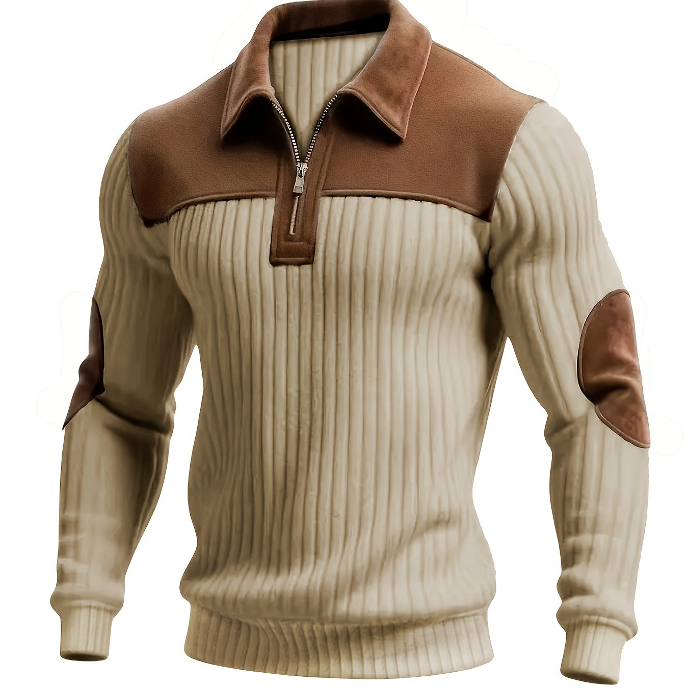Men's Autumn-winter Long Sleeve Jacquard Knit Sweater | Elegant Stand Collar, Zipper Front, Color Block Stripes, Casual Weekend Tunic, Thick