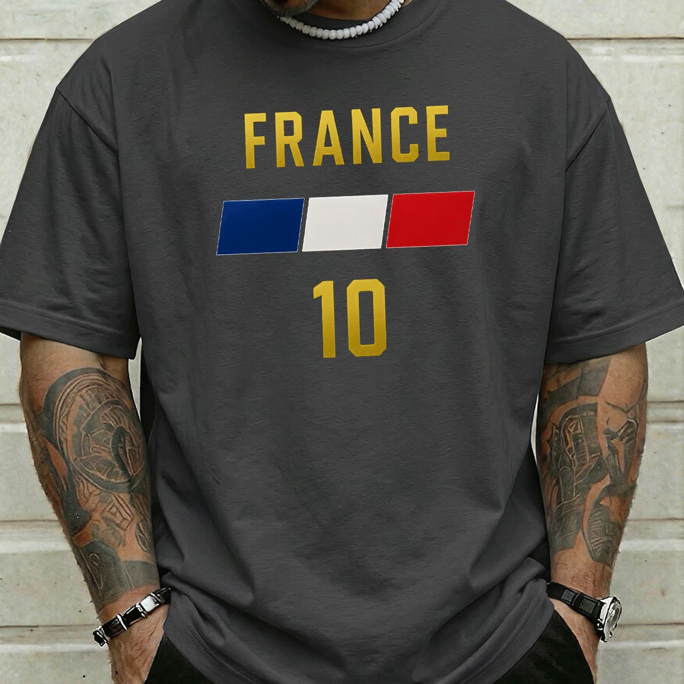 TEMU [printed Design - Not Textured] Men's Fashion Style France 10 Graphic Short Sleeve T-shirt Adult Men Sportswear Daily Wear Holiday Gift
