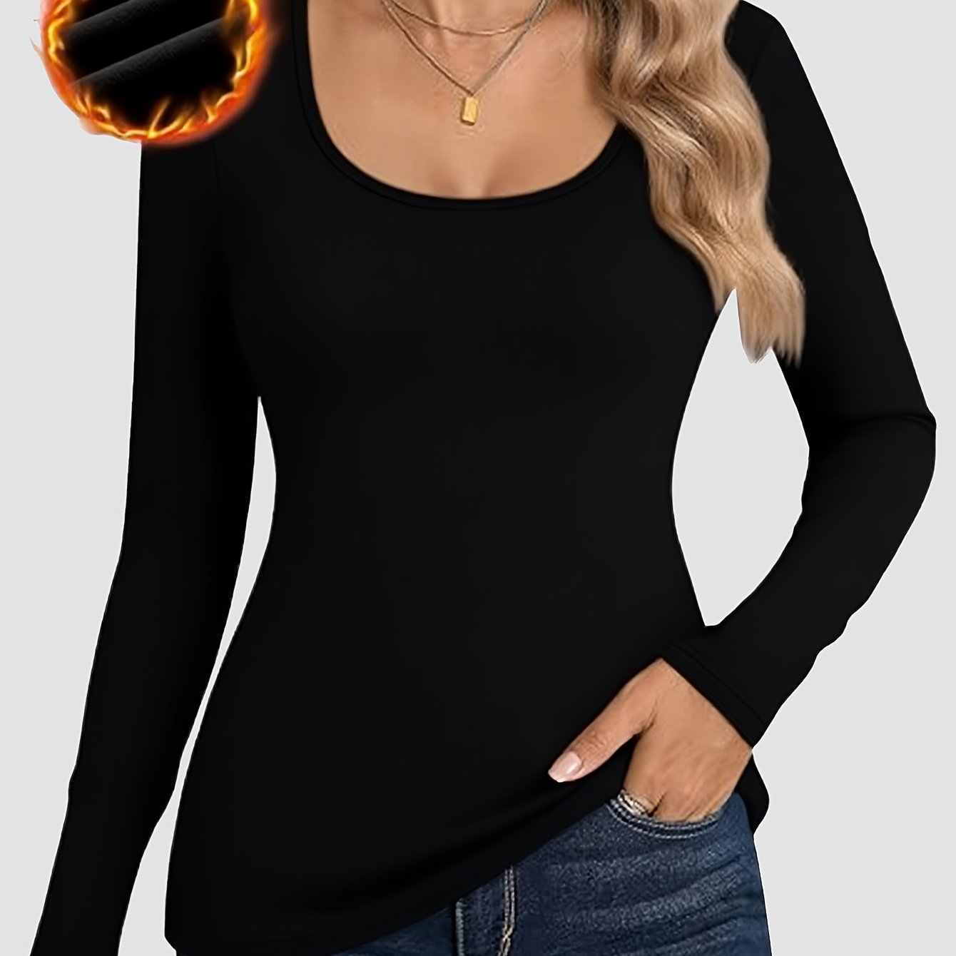 To East, New Autumn And Winter Brushed And Fleece-lined Square-neck Long-sleeved Top, Slim Fit Casual Outerwear Base Shirt, Women's Tank Top, Versatile Women's Clothing