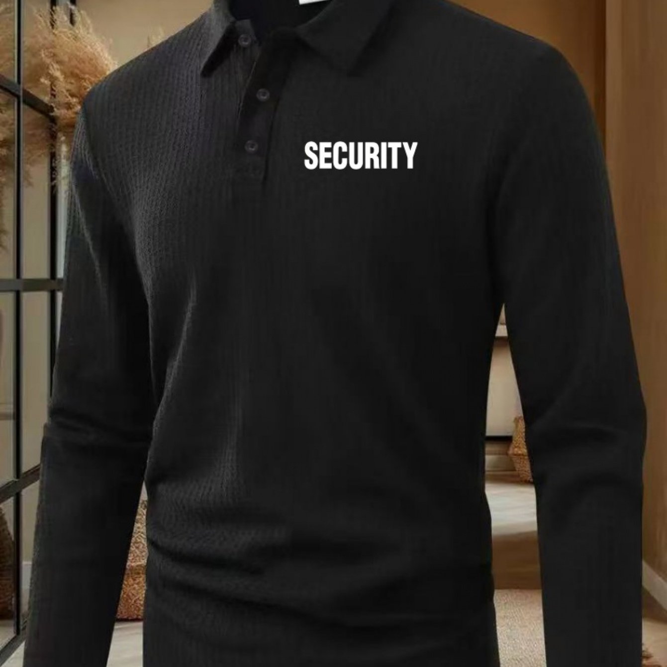 TEMU Men's Heavyweight Printed Logo Long-sleeve Shirt, 'security' Security Administrative Commuter Top, Office Long-sleeve, Men's European And
