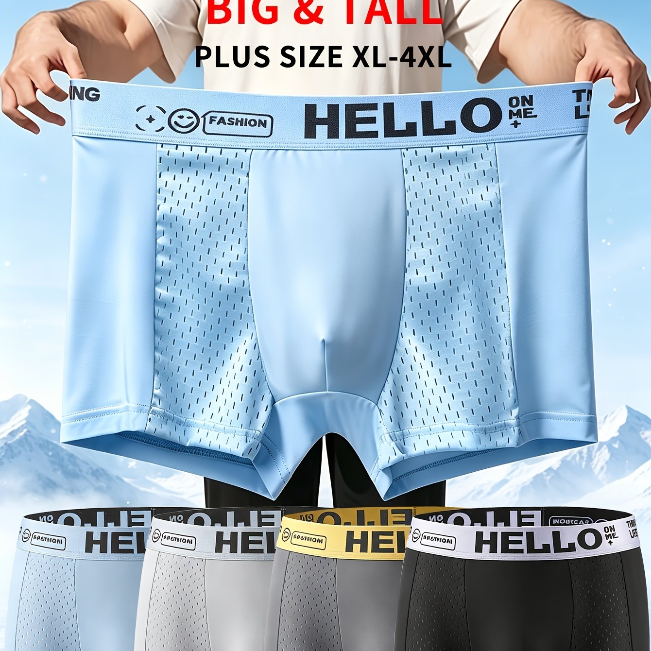 TEMU 4pcs Men's Plus Size Boxer Briefs, From With Mesh Panels. Cool And Comfy, Breathable And Quick-drying, Smooth And Soft, Moisture-wicking And