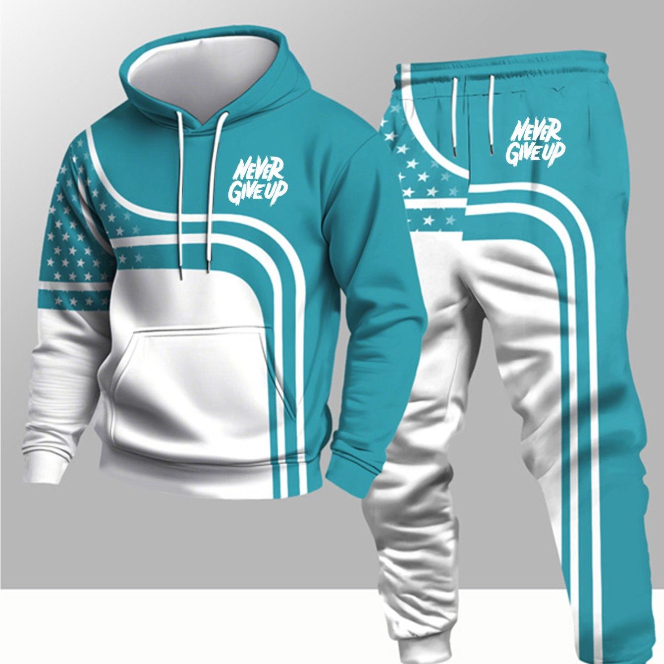 TEMU Autumn/winter Trendy Hooded Sweatshirt Set For Outdoor Wear, 2pcs Outdoor Set, Color Block, Fashionable
