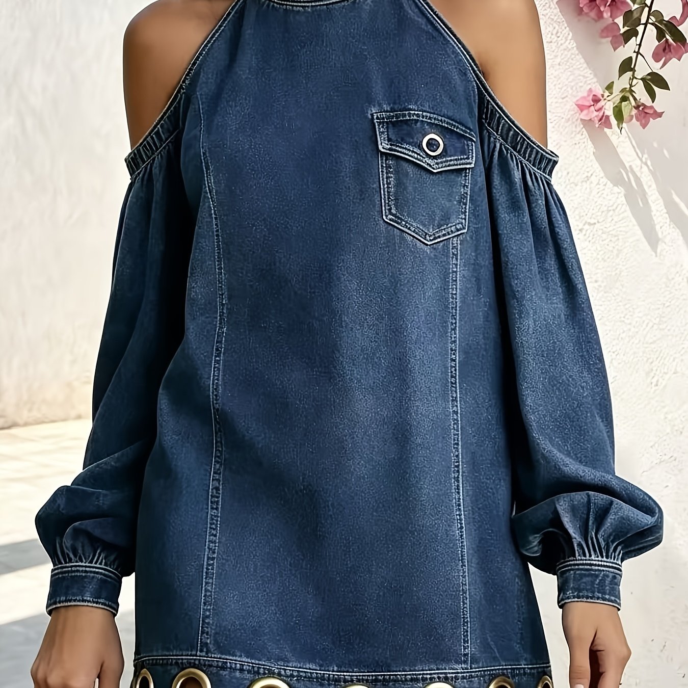 Image of 2026 Autumn Women Cami Denim Dress, Loose Vintage Washed Denim With Metal Hollow Decor, Y2k Hip Hop Streetwear, Sexy Elegant Gentle , Simple Commuter Urban Fashion, Regular -season Dress
