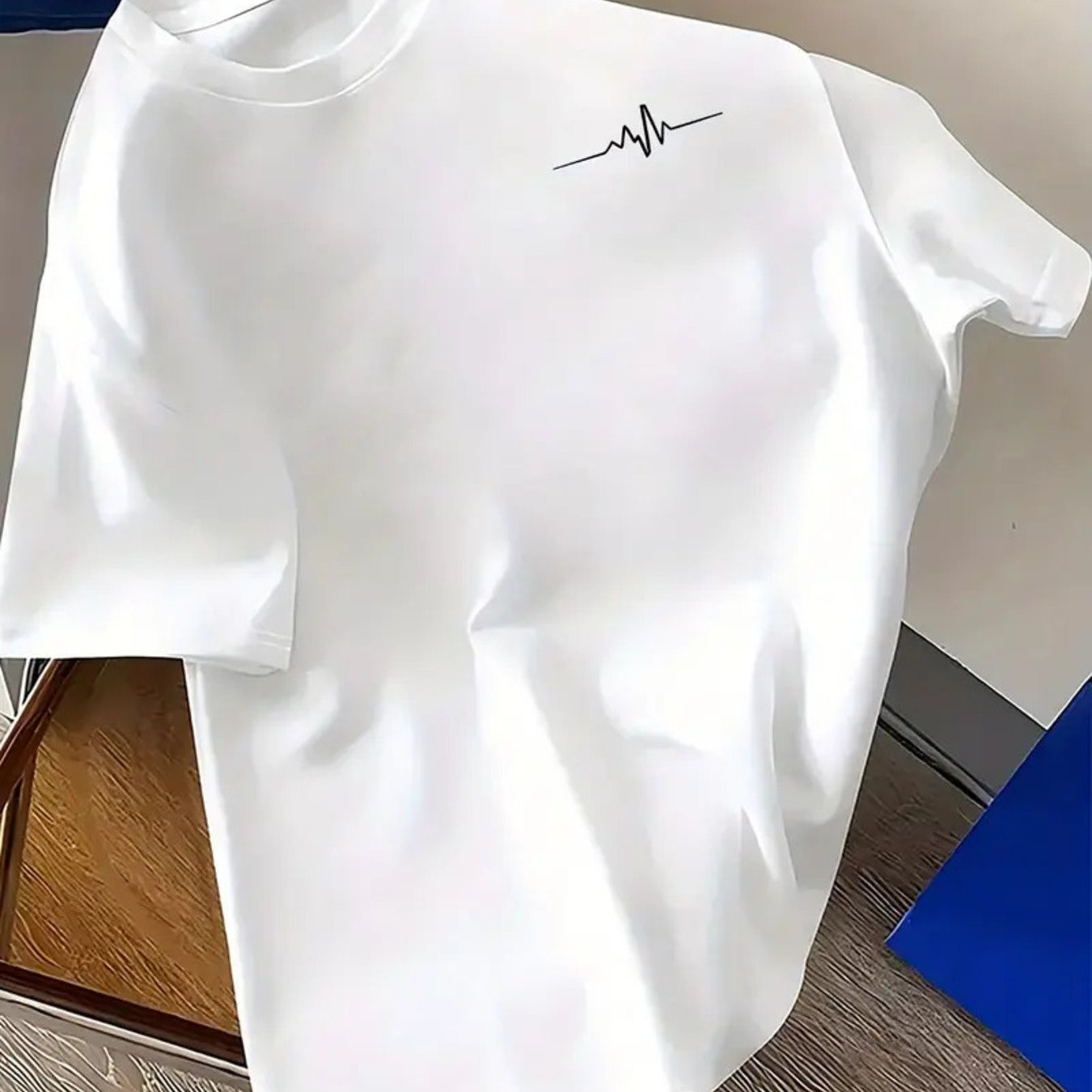 TEMU Plus Size Men's T-shirt 100% Cotton, Minimalist Fashion, Ecg On Chest, Comfortable Casual Short-sleeved T-shirt For Summer, Plus Size