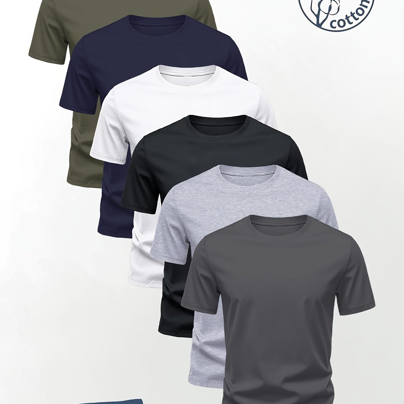 Men's T-shirt 6pcs Pc - Pure Short Sleeve Round Neck T-shirts, Round Neck Design Men' T-shirts, Soft And Breathable Comfortable , Machine Washable, Suitable For Or Daily Wear