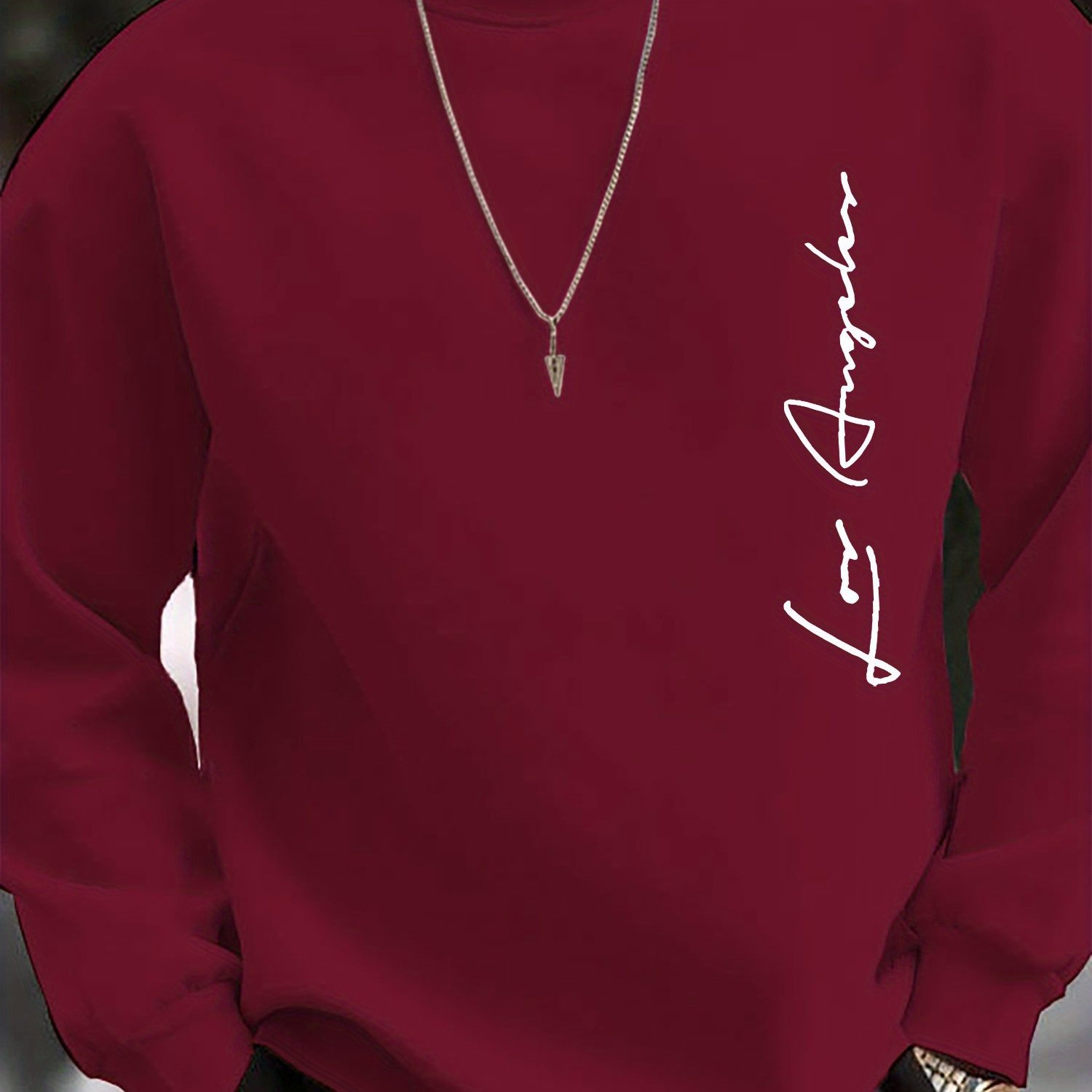 TEMU Fashionable Minimalist Creative Waist Design With Los Angeles Letter Print, Men's Casual Sporty Versatile Crewneck Sweatshirt, In Black, Navy