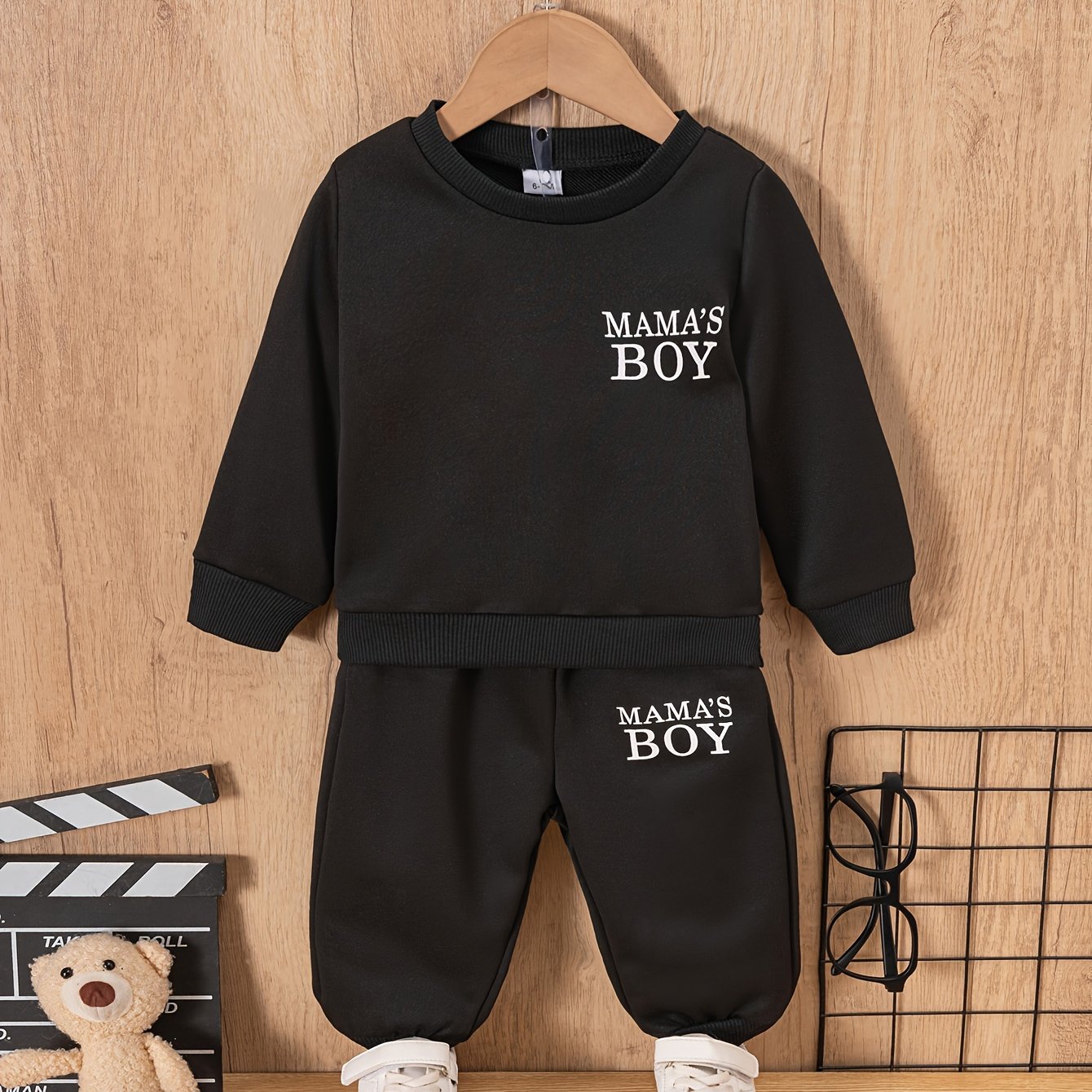 Image of 2pcs Set Of Men's Fashion Casual Clothes - Round Neck "" Printed Long Sleeve Sweatshirt And Elastic Pants Set - Comfortable And Durable, Perfect For Outdoor
