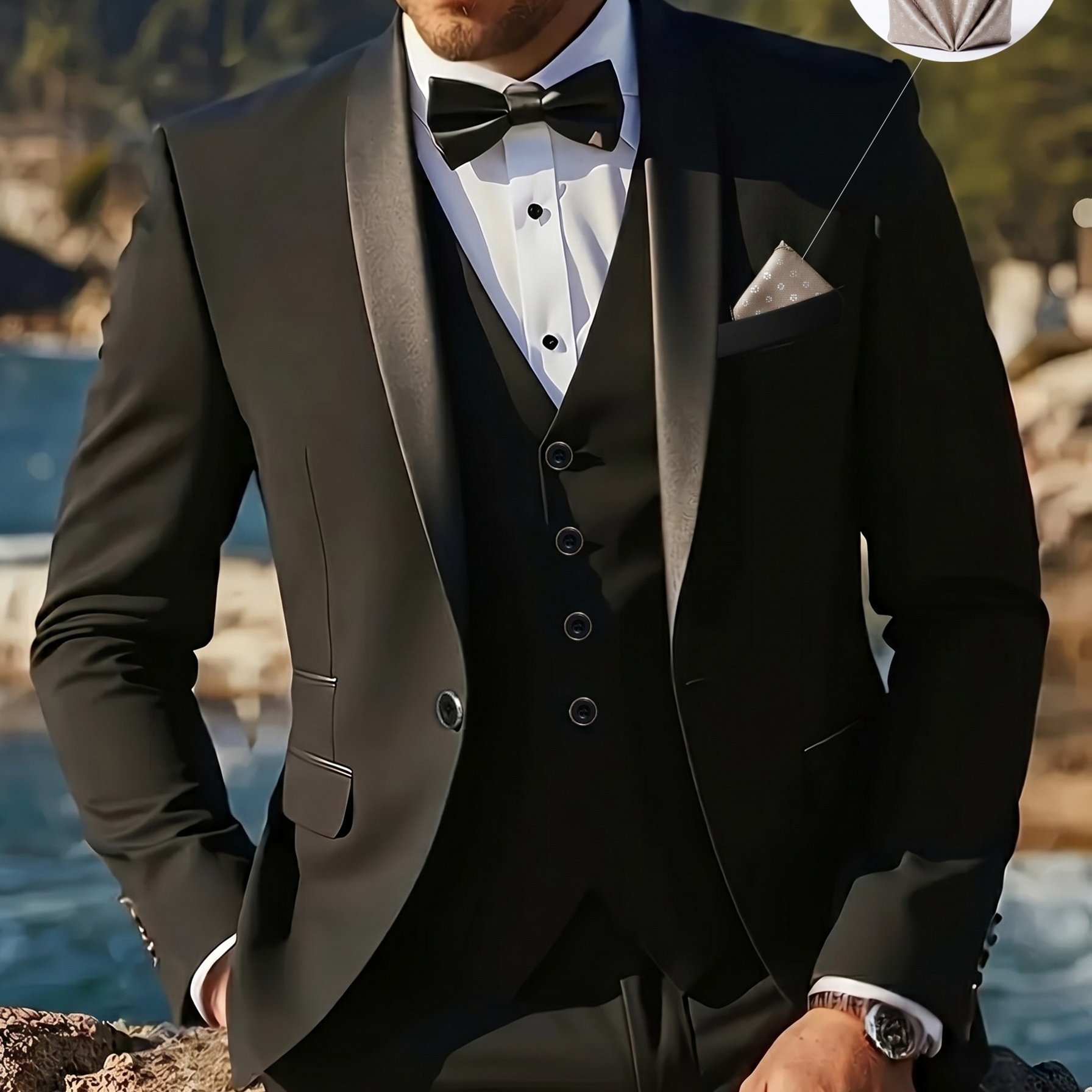TEMU Men's 3pcs Suit Set, Including Suit Jacket, Vest, And Trousers, Stylish And High-quality, Suitable For Weddings, Parties, Or Formal Events. With